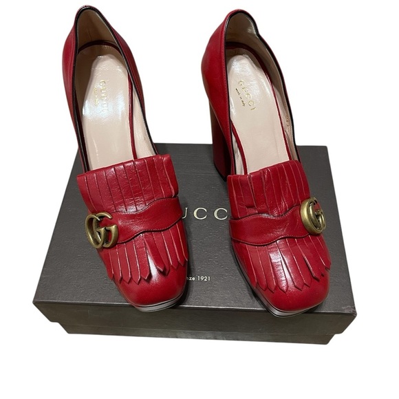 Gucci Marmont Fridge Red Platform High Heels Loafers - Picture 7 of 12